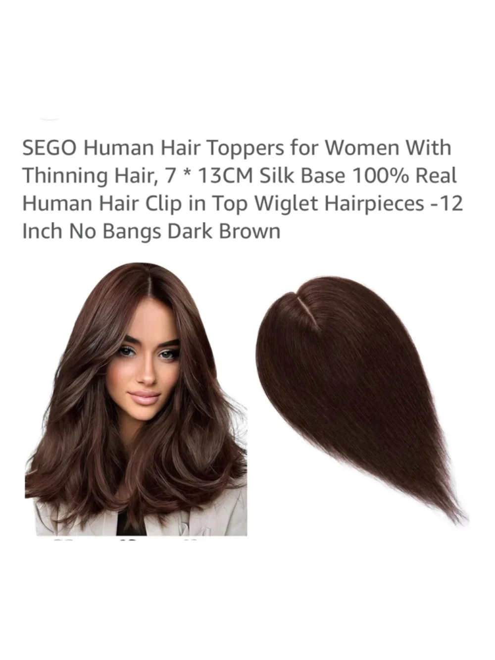 SEGO Dark Brown Human Hair Topper Wiglet - Picture 1 of 16